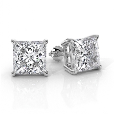 Lab grown Princess Diamond Claw Prong Stud Earring IGI 14k White Gold 6.00 ctw.