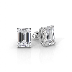 Emerald Lab Grown Diamond Claw Prong Stud Earring IGI 14k White Gold 2.00ctw.