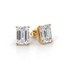 Emerald Lab Grown Diamond Claw Prong Stud Earring IGI 14k Gold Yellow  (2Ct. tw.)