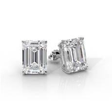 Emerald Lab Grown Diamond Stud Earring IGI Certified in 14k White Gold 3.00 ctw.