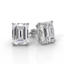 Emerald Lab Grown Diamond Prong Stud Earring IGI Certified in 14k Gold 4.00 ctw.