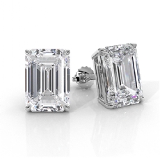 Emerald Lab Grown Diamond Claw Prong Stud Earring IGI 14k White Gold 6.00ctw.