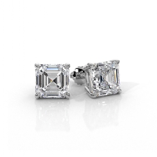 Asscher Lab Grown Diamond Claw Prong Earring IGI Certified 14k W Gold 2.00 ctw.