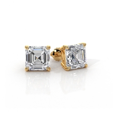 Asscher Lab Grown Diamond Claw Prong Earring IGI Certified 14k Gold Yellow  (2Ct. tw.)