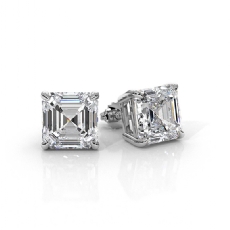 Asscher Lab Grown Diamond Prong Stud Earring IGI Certified 14k W Gold 3.00ctw.