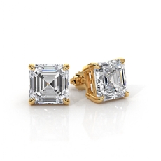 Asscher Lab Grown Diamond Prong Stud Earring IGI Certified 14k Gold Yellow  (3Ct. tw.)