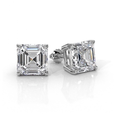 Asscher Lab Grown Diamond Claw Prong Stud Earring IGI 14k White Gold 4.00ctw.