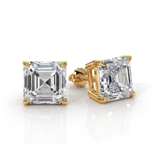 Asscher Lab Grown Diamond Claw Prong Stud Earring IGI 14k Gold Yellow  (4Ct. tw.)