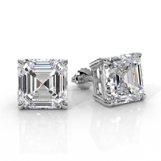 Asscher Lab Grown Diamond Stud Earring IGI Certified in 14k White Gold 6.00ctw.