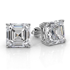 Asscher Lab Grown Diamond Claw Prong Stud Earring IGI Certified 14k Gold 8.00ctw