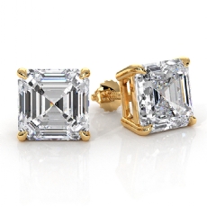 Asscher Lab Grown Diamond Claw Prong Stud Earring IGI Certified 14k Gold Yellow  (8Ct. tw.)