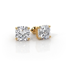 Cushion Lab Grown Diamond Claw Prong Stud Earring IGI Certified 14k Gold Yellow  (2Ct. tw.)