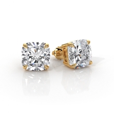 Cushion Lab Grown Diamond Claw Prong Stud Earring IGI Certified 14k Gold Yellow  (3Ct. tw.)