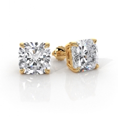 Cushion Lab Grown Diamond Claw Prong Stud Earring IGI Certified 14k Gold Yellow  (4Ct. tw.)