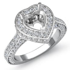 1.60Ct Diamond Engagement Ring Heart Semi Mount Halo Pave Setting 14k White Gold