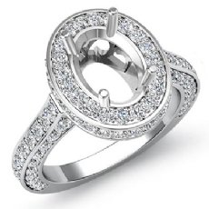 1.60Ct Halo Pave Setting Diamond Engagement Oval Semi Mount Ring 14K White Gold