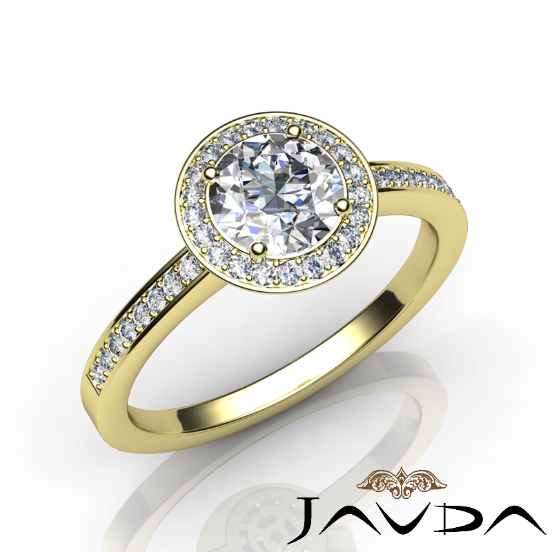 4 Prong Halo With Sidestone diamond Ring 14k Gold Yellow