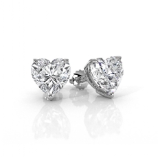 Heart Claw Prong Lab grown Diamond IGI Stud Earring 14k White Gold 2.00 ctw.
