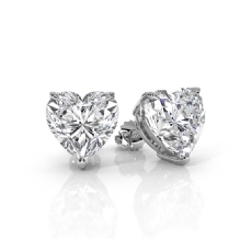 Heart Claw Prong Lab grown Diamond IGI Stud Earring 14k White Gold 3.00 ctw.