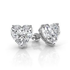 Heart Lab grown Diamond Claw Prong IGI Stud Earring in 14k White Gold 4.00 ctw.