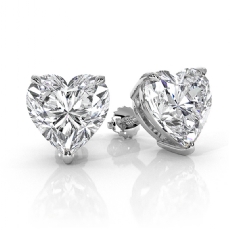 Heart Lab grown Diamond Claw Prong IGI Stud Earring in 14k White Gold 6.00 ctw.