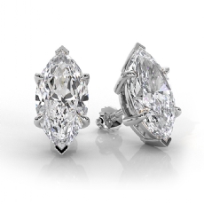 Claw Prong Marquise Lab grown Diamond IGI Stud Earring 14k White Gold 4.00 ctw.