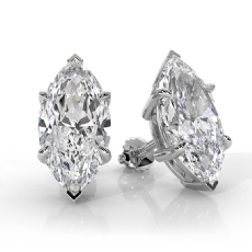 Marquise Lab grown Diamond Claw Prong IGI Stud Earring 14k White Gold 6.00 ctw.