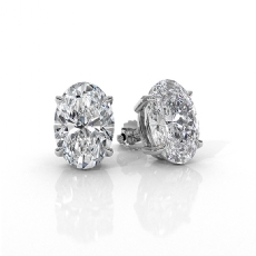 Oval Lab grown Diamond Claw Prong IGI Certified Stud Earring 14k W Gold 3.00ctw.