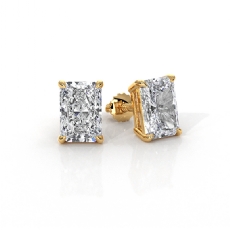 Radiant Lab grown Diamond Claw Prong IGI Stud Earring 14k Gold Yellow  (2Ct. tw.)