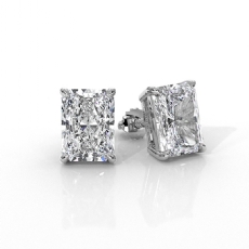 Claw Prong Radiant Lab grown Diamond IGI Stud Earring 14k White Gold 3.00 ctw.