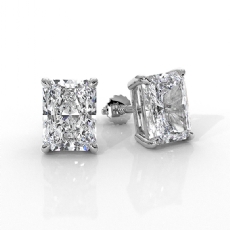Radiant Claw Prong Lab grown Diamond IGI Stud Earring 14k White Gold 4.00 ctw.