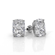 Claw Prong Cushion Lab grown Diamond IGI Stud Earring 14k White Gold 3.00 ctw.