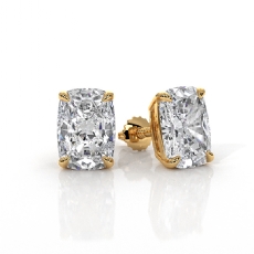 Claw Prong Cushion Lab grown Diamond IGI Stud Earring 14k Gold Yellow  (3Ct. tw.)