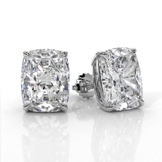 Cushion Claw Prong Lab grown Diamond IGI Stud Earring 14k White Gold 6.00 ctw.