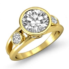 Bezel Setting Three Stone diamond Ring 14k Gold Yellow