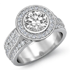 3 Row Shank Bezel Halo diamond Ring 18k Gold White