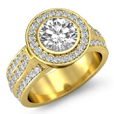 3 Row Shank Bezel Halo diamond Ring 18k Gold Yellow