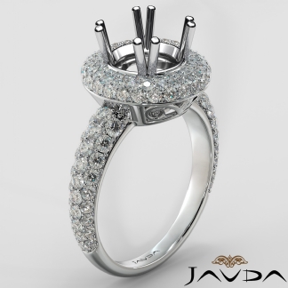 Halo Pave Set Diamond Engagement Round Semi Mount 14k Gold White Ring 1.24Ct