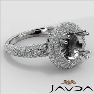 Halo Pave Set Diamond Engagement Round Semi Mount 14k Gold White Ring 1.24Ct
