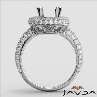 Halo Pave Set Diamond Engagement Round Semi Mount 14k Gold White Ring 1.24Ct