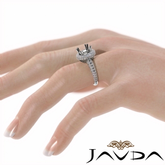 Halo Pave Set Diamond Engagement Round Semi Mount 14k Gold White Ring 1.24Ct