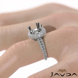 Halo Pave Set Diamond Engagement Round Semi Mount 14k Gold White Ring 1.24Ct