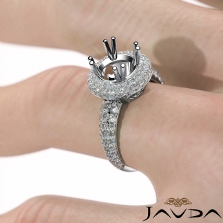 Halo Pave Set Diamond Engagement Round Semi Mount 14k Gold White Ring 1.24Ct