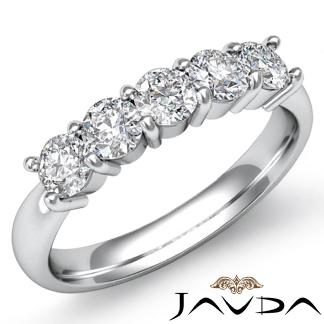 5 Stone Round Prong Diamond Women's Half Wedding Band 14k Gold White Ring 0.5Ct