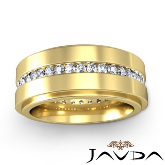 Men's Eternity Wedding Band Channel Set Round Diamond Ring 18k Gold Yellow 1.5Ct