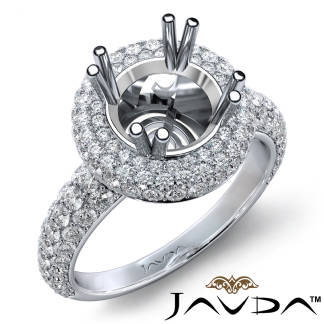 Halo Pave Set Diamond Engagement Round Semi Mount 14k Gold White Ring 1.24Ct