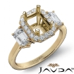 3 Stone Halo Diamond Engagement Emerald Semi Mount 18k Yellow Gold Ring 0.78Ct - javda.com 