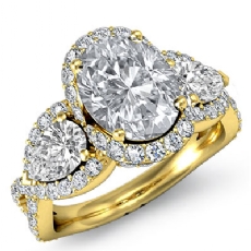 3 Stone Halo Micro Pave Set diamond Ring 18k Gold Yellow
