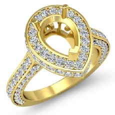 Diamond Engagement Pear Ring 14k Gold Yellow Halo Pave Setting Semi Mount (1.6Ct. tw.)