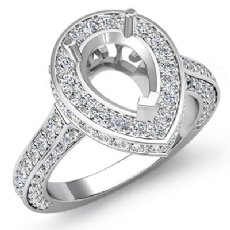 1.60 Ct Diamond Engagement Pear Ring 14K White Gold Halo Pave Setting Semi Mount